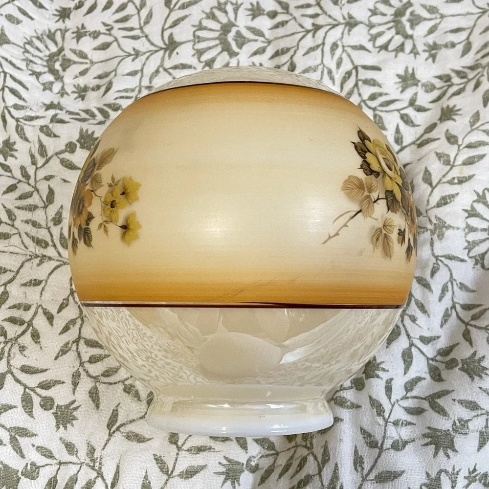 VTG Milk Glass Dome Light Lamp Shade Globe Brown Floral‎ Rose Country